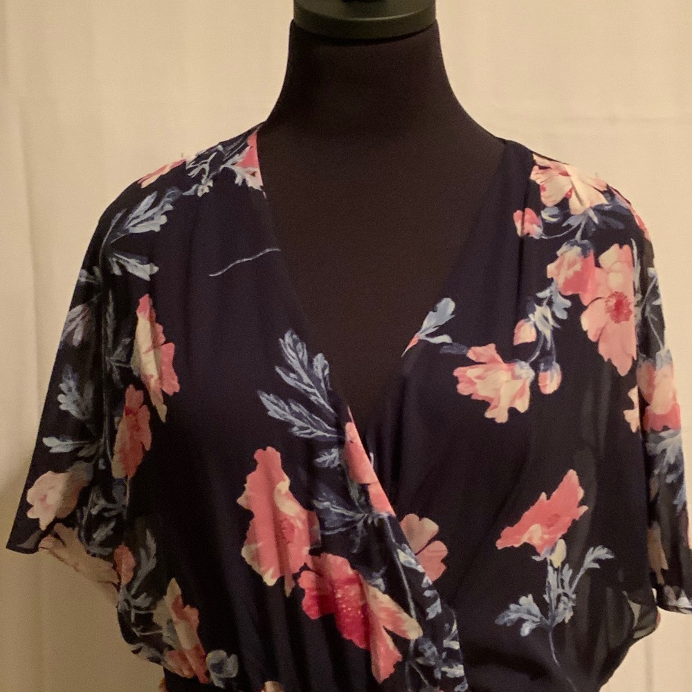 Eliza J Navy Floral High-Low Wrap Dress Size 10